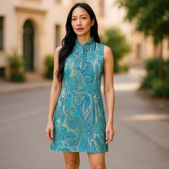 Tommy Hilfiger Blue Sleeveless Paisley Print High Neck Shift Dress 8 - Picture 1 of 11